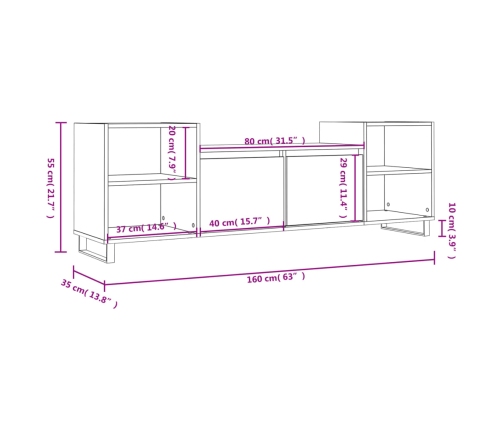 Mueble para TV madera contrachapada negro 160x35x55 cm