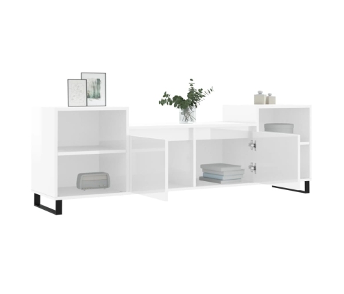 Mueble para TV madera contrachapada blanco brillo 160x35x55 cm