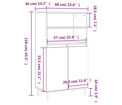 Aparador alto madera contrachapada blanco 60x36x110 cm