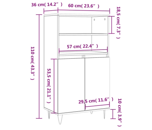 Aparador alto madera contrachapada blanco 60x36x110 cm