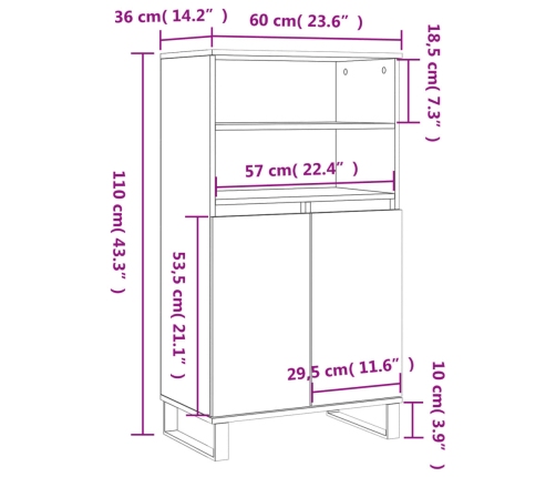 Aparador alto madera contrachapada blanco 60x36x110 cm