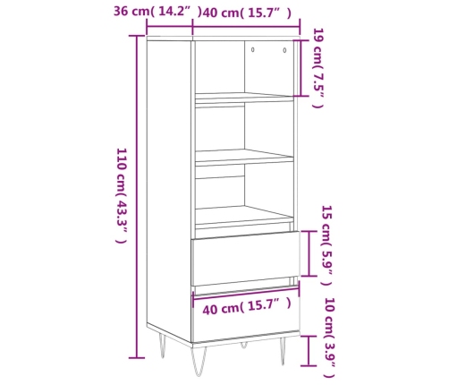 Aparador alto madera contrachapada blanco 40x36x110 cm