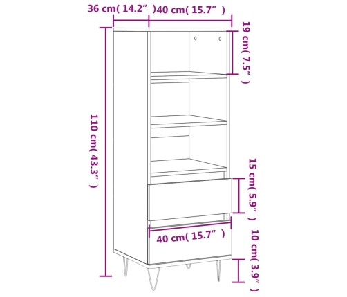 Aparador alto madera contrachapada gris Sonoma 40x36x110 cm