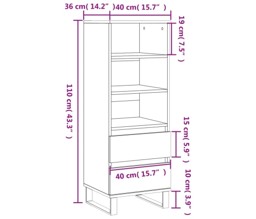 Aparador alto madera contrachapada blanco 40x36x110 cm