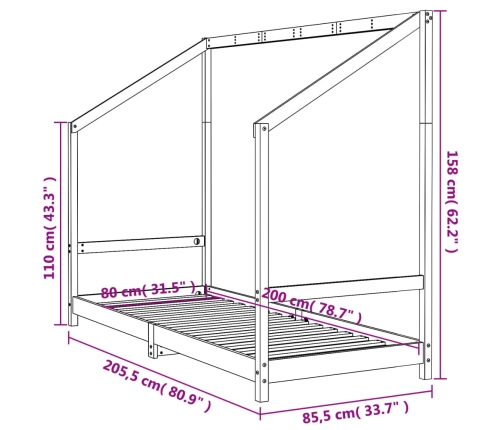 Estructura de cama para niños madera de pino blanco 80x200 cm