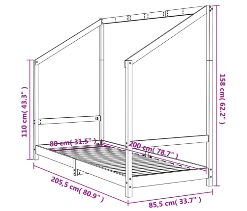 Estructura de cama para niños madera de pino negro 80x200 cm