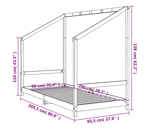 Estructura de cama para niños madera de pino blanco 90x200 cm