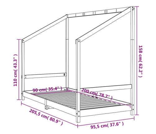 Estructura de cama para niños madera de pino negro 90x200 cm