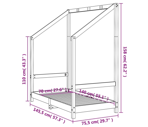 Estructura de cama para niños madera maciza de pino 70x140 cm