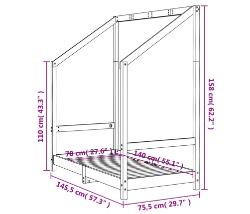 Estructura de cama para niños madera de pino blanco 70x140 cm