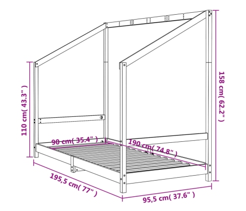 Estructura de cama infantil madera maciza de pino 90x190 cm