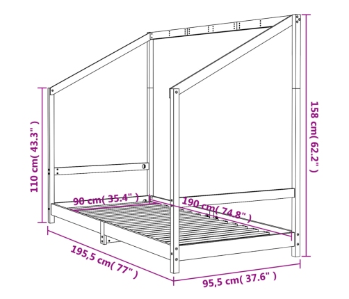 Estructura de cama para niños madera de pino negro 90x190 cm