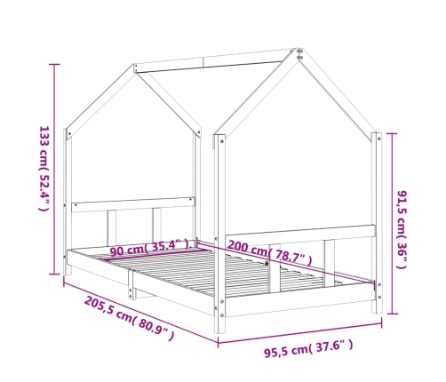 Estructura de cama para niños madera maciza de pino 90x200 cm