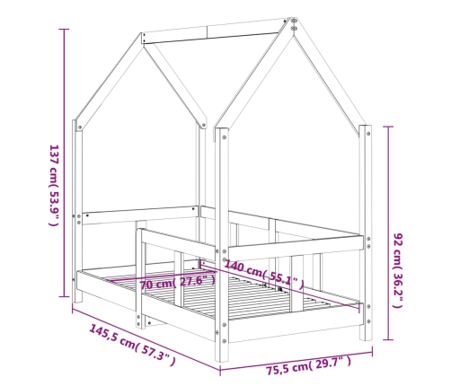 Estructura de cama para niños madera maciza de pino 70x140 cm