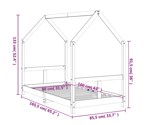 Estructura de cama para niños madera maciza de pino 80x160 cm