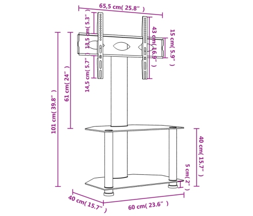 Mueble TV esquina 2 niveles para 32-70 pulgadas negro plateado