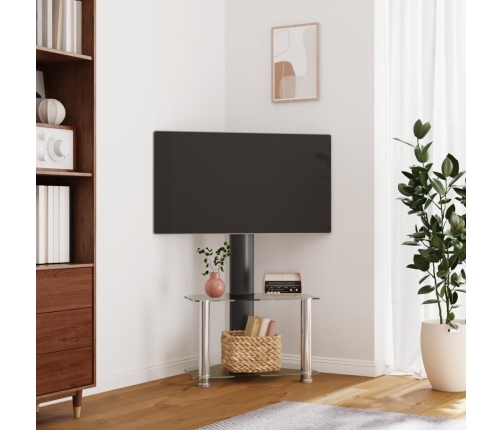 Mueble TV esquina 2 niveles para 32-70 pulgadas negro plateado