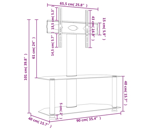 Mueble de TV de esquina 2 niveles para 32-70 pulgadas negro