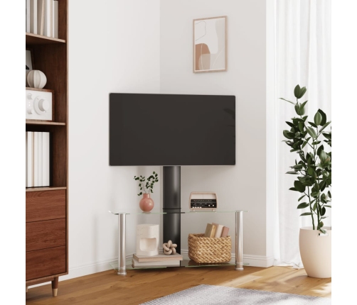 Mueble TV esquina 2 niveles para 32-70 pulgadas negro plateado