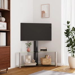 Mueble TV esquina 2 niveles para 32-70 pulgadas negro plateado