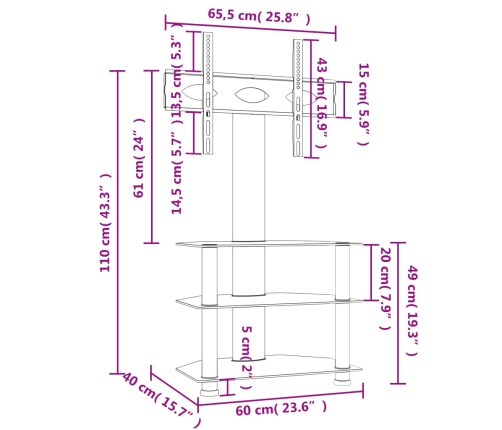 Mueble de TV de esquina 3 niveles para 32-70 pulgadas negro