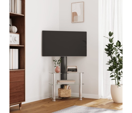 Mueble TV esquina 3 niveles para 32-70 pulgadas negro plateado