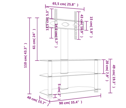 Mueble de TV de esquina 3 niveles para 32-70 pulgadas negro