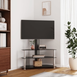 Mueble TV esquina 3 niveles para 32-70 pulgadas negro plateado