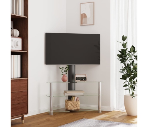 Mueble TV esquina 3 niveles para 32-70 pulgadas negro plateado