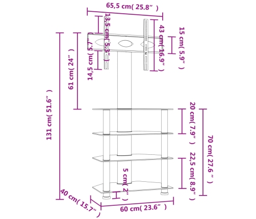 vidaXL Mueble de TV de esquina 4 niveles para 32-70 pulgadas negro