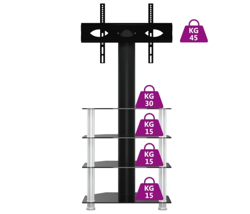 Mueble TV esquina 4 niveles para 32-70 pulgadas negro plateado