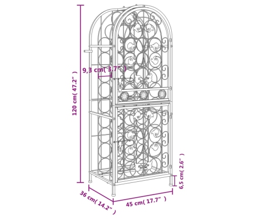 Botellero para 41 botellas hierro forjado negro 45x36x120 cm
