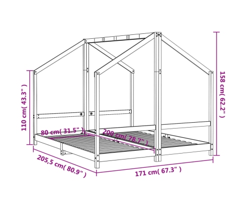 Estructura de cama para niños madera pino blanco 2x(80x200) cm