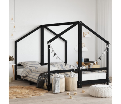 Estructura de cama para niños madera pino negro 2x(80x200) cm