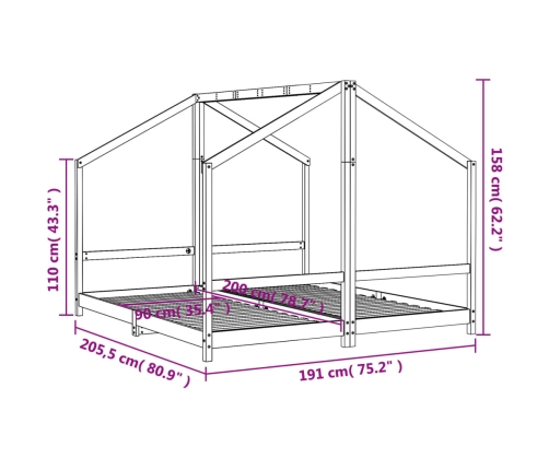 Estructura de cama para niños madera pino blanco 2x(90x200) cm