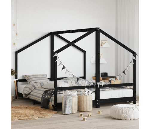 Estructura de cama para niños madera pino negro 2x(90x200) cm