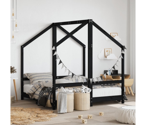 Estructura de cama de niños madera de pino negro 2x(70x140) cm