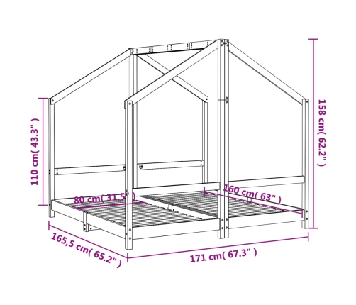 Estructura de cama de niños madera de pino blanco 2x(80x160) cm