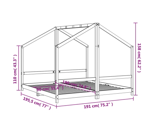 Estructura de cama de niños madera maciza de pino 2x(90x160) cm