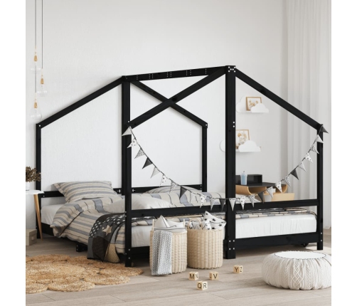 Estructura de cama de niños madera de pino negro 2x(90x190) cm