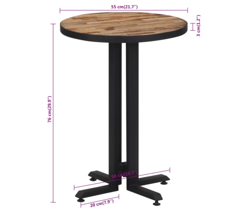 Mesa de terraza redonda teca reciclada maciza Ø55x76 cm