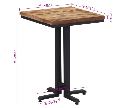 Mesa de comedor teca reciclada maciza 55x55x76 cm