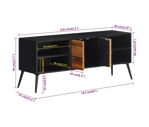 Mueble de TV teca maciza reciclada 112x31x45 cm