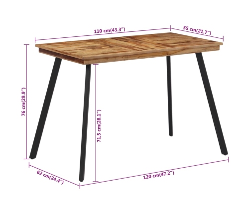 Mesa de comedor madera maciza de teca 120x62x76 cm