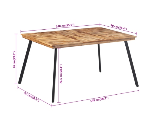 Mesa de comedor madera maciza de teca 148x97x76 cm