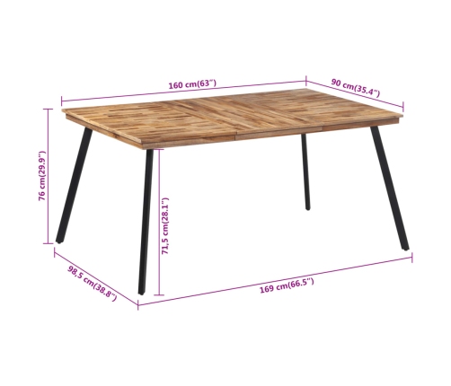 Mesa de comedor madera maciza de teca 169x98,5x76 cm