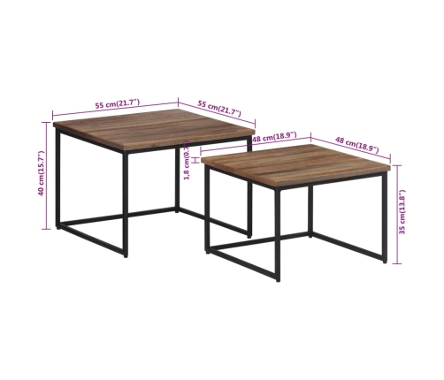 vidaXL Mesas de centro apilables 2 unidades madera maciza de teca