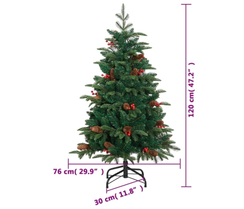 Árbol de Navidad artificial con piñas y bayas 120 cm