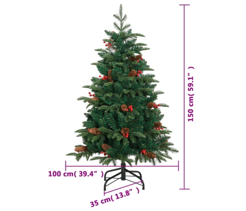 Árbol de Navidad artificial con piñas y bayas 150 cm