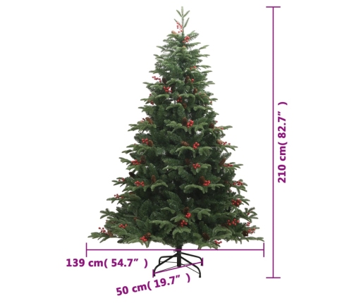 Árbol de Navidad artificial con piñas y bayas 210 cm